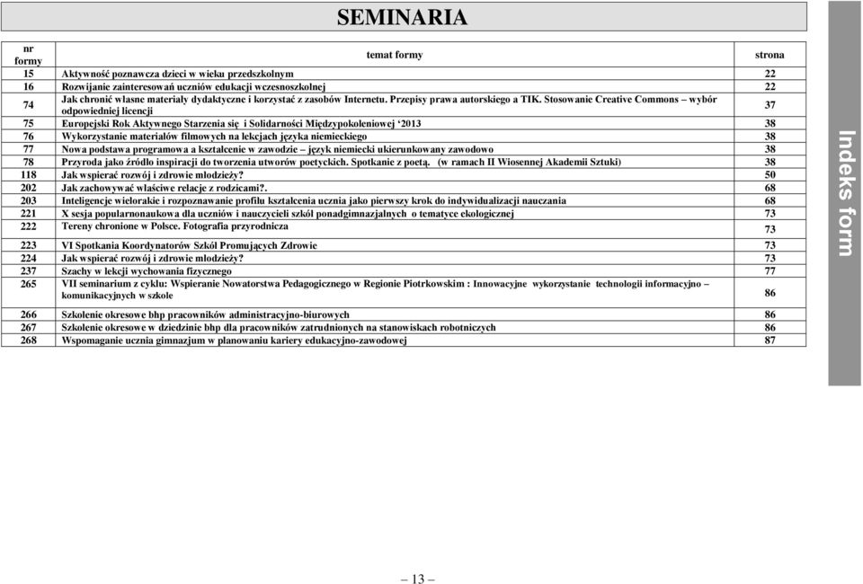 Stosowanie Creative Commons wybór 74 37 odpowiedniej licencji 75 Europejski Rok Aktywnego Starzenia się i Solidarności Międzypokoleniowej 38 76 Wykorzystanie materiałów filmowych na lekcjach języka