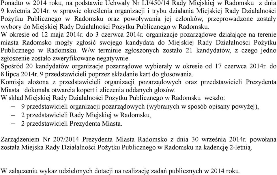 Działalności Pożytku Publicznego w Radomsku. W okresie od 12 maja 2014r. do 3 czerwca 2014r.