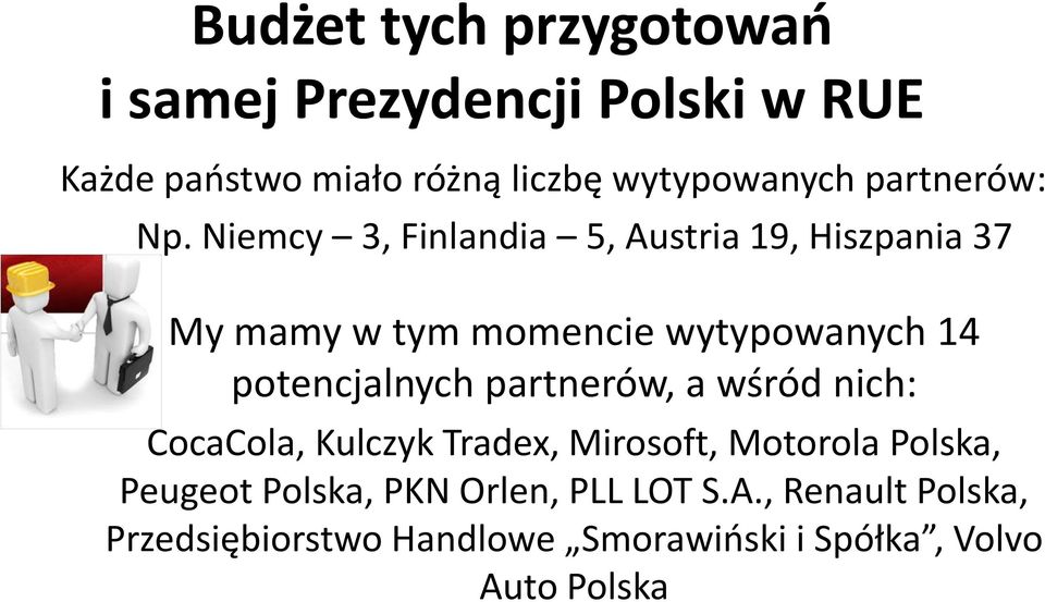 Niemcy 3, Finlandia 5, Austria 19, Hiszpania 37 My mamy w tym momencie wytypowanych 14 potencjalnych