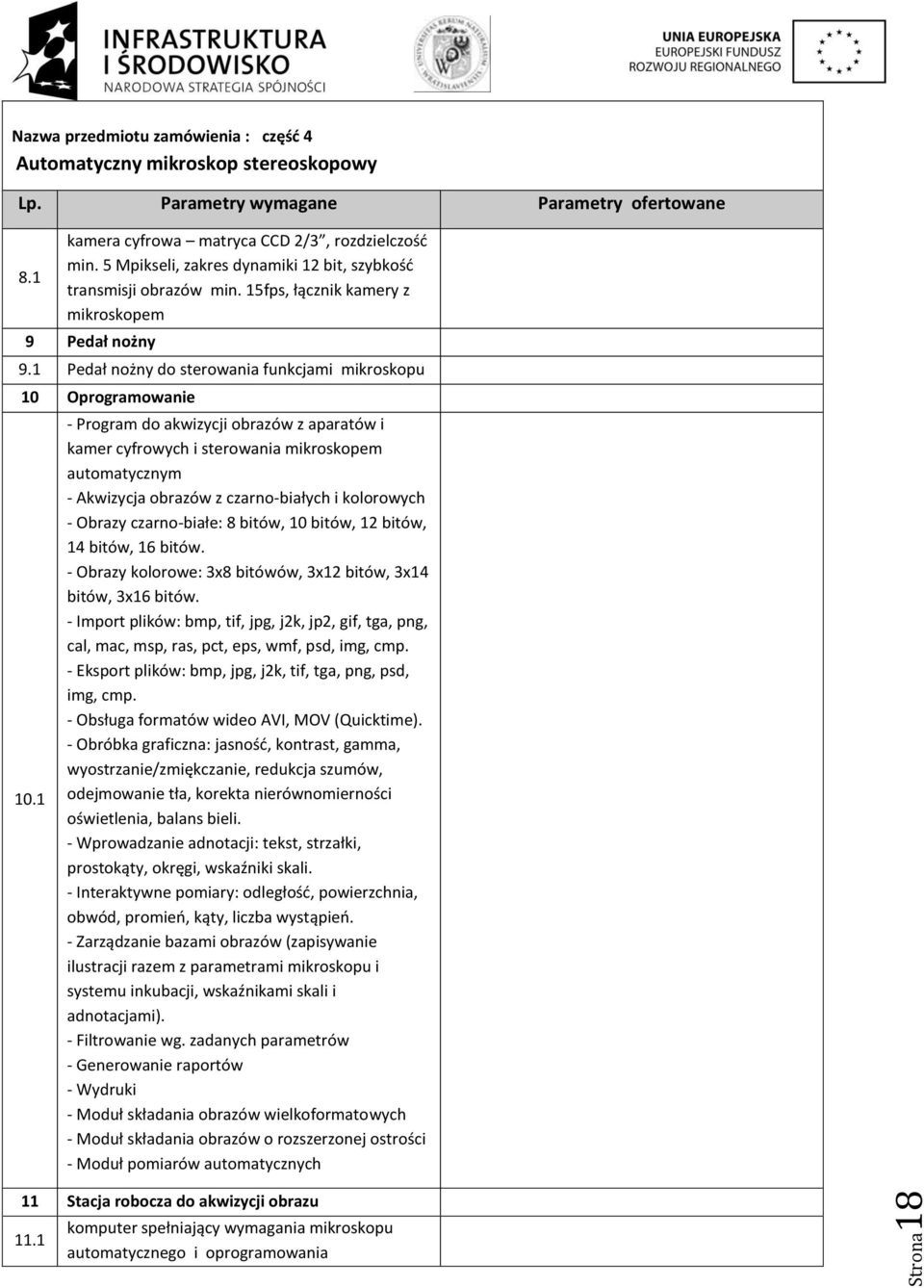 1 - Program do akwizycji obrazów z aparatów i kamer cyfrowych i sterowania mikroskopem automatycznym - Akwizycja obrazów z czarno-białych i kolorowych - Obrazy czarno-białe: 8 bitów, 10 bitów, 12