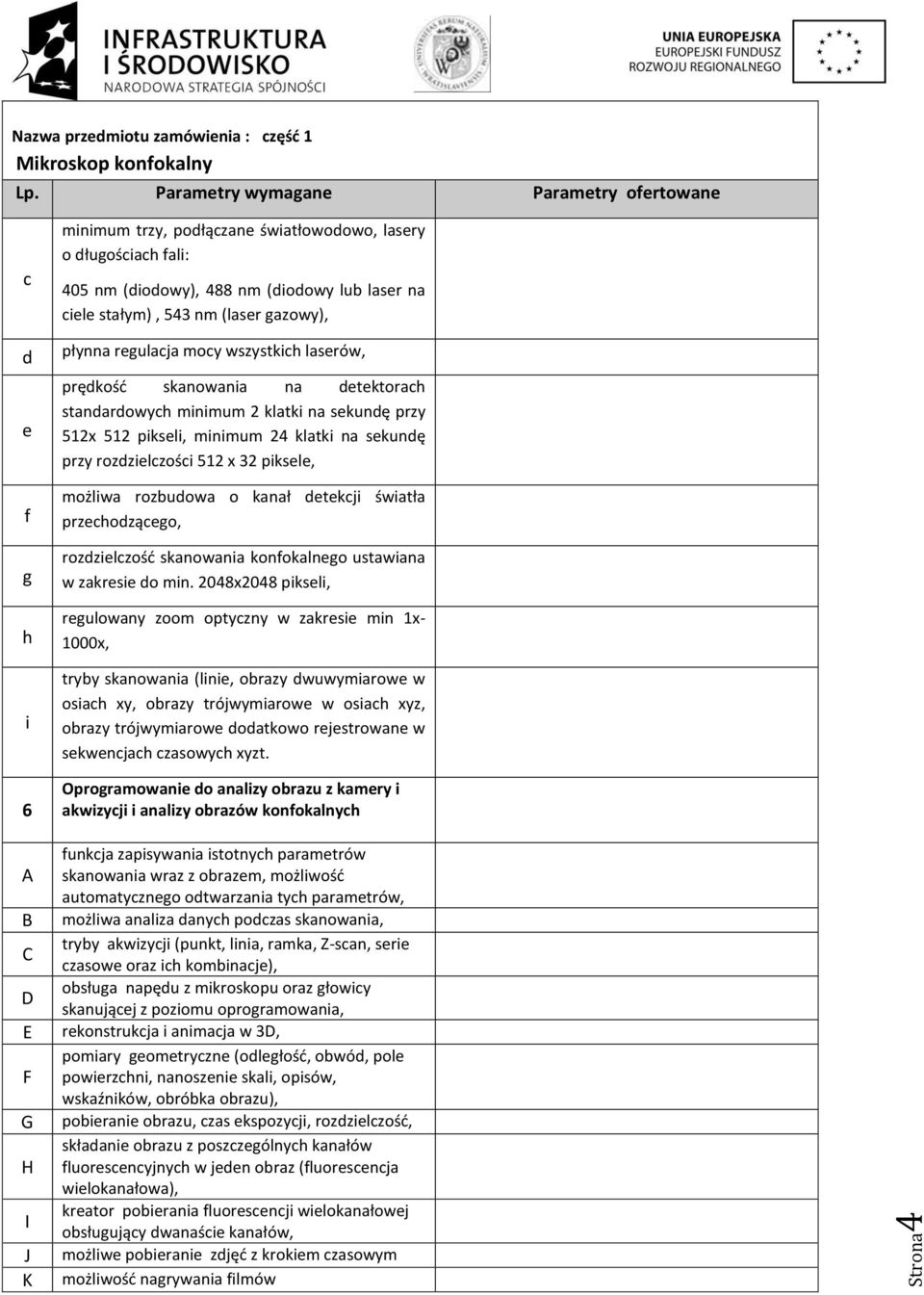 na sekundę przy rozdzielczości 512 x 32 piksele, możliwa rozbudowa o kanał detekcji światła przechodzącego, rozdzielczość skanowania konfokalnego ustawiana w zakresie do min.