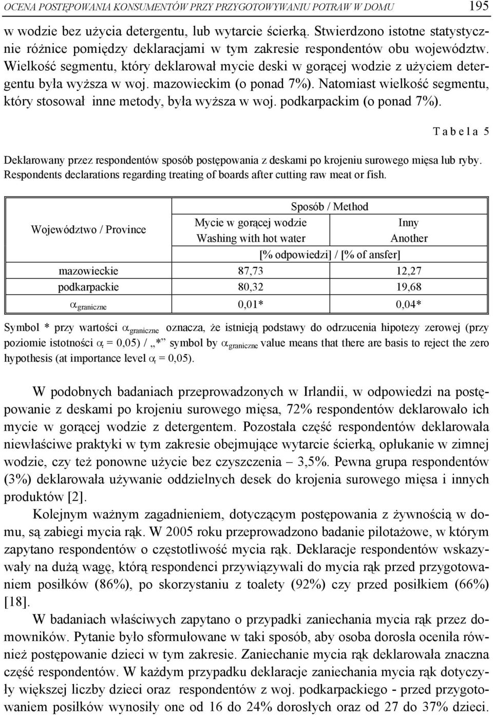 Wielkość segmentu, który deklarował mycie deski w gorącej wodzie z użyciem detergentu była wyższa w woj. mazowieckim (o ponad 7%).