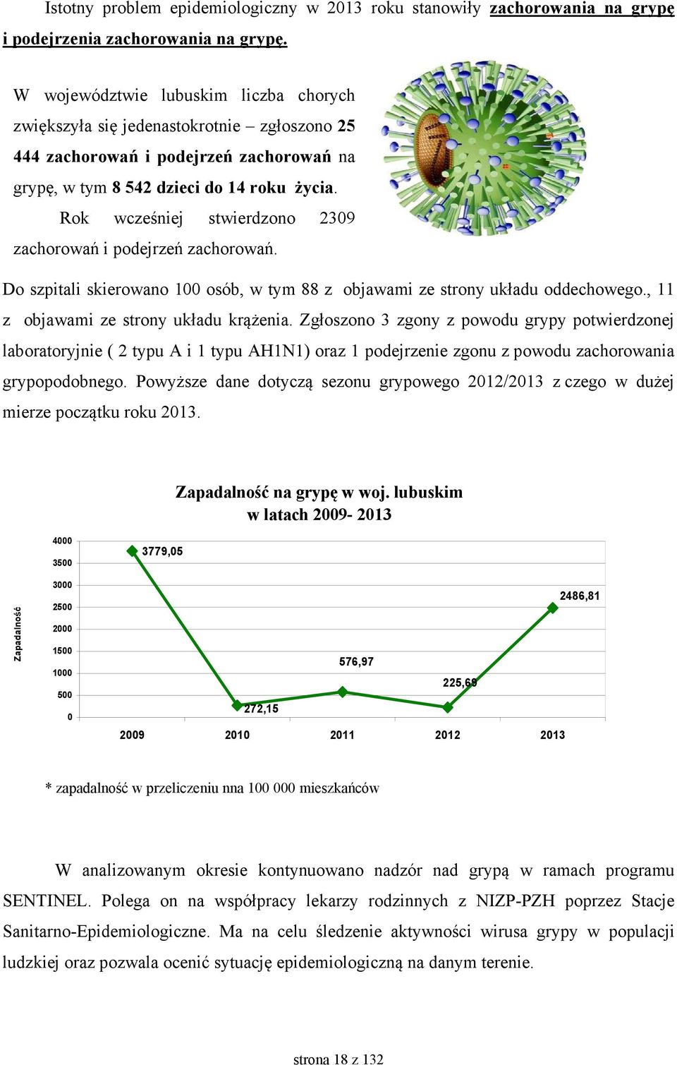 Rok wcześniej stwierdzono 2309 zachorowań i podejrzeń zachorowań. Do szpitali skierowano 100 osób, w tym 88 z objawami ze strony układu oddechowego., 11 z objawami ze strony układu krążenia.