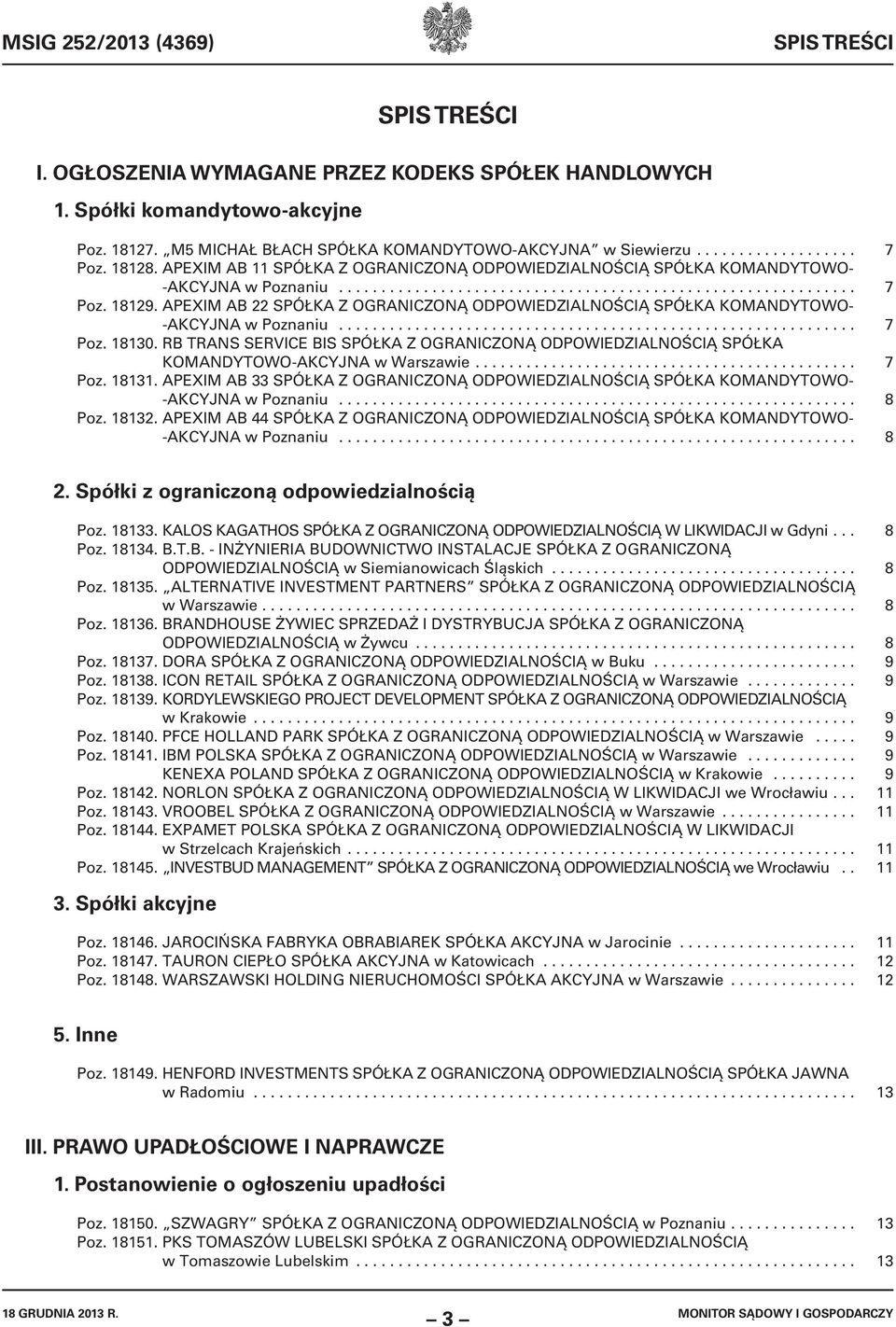 APEXIM AB 22 SPÓŁKA Z OGRANICZONĄ ODPOWIEDZIALNOŚCIĄ SPÓŁKA KOMANDYTOWO- -AKCYJNA w Poznaniu............................................................. 7 Poz. 18130.