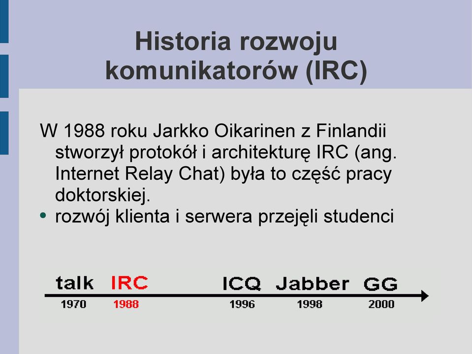 (ang. Internet Relay Chat) była to część pracy