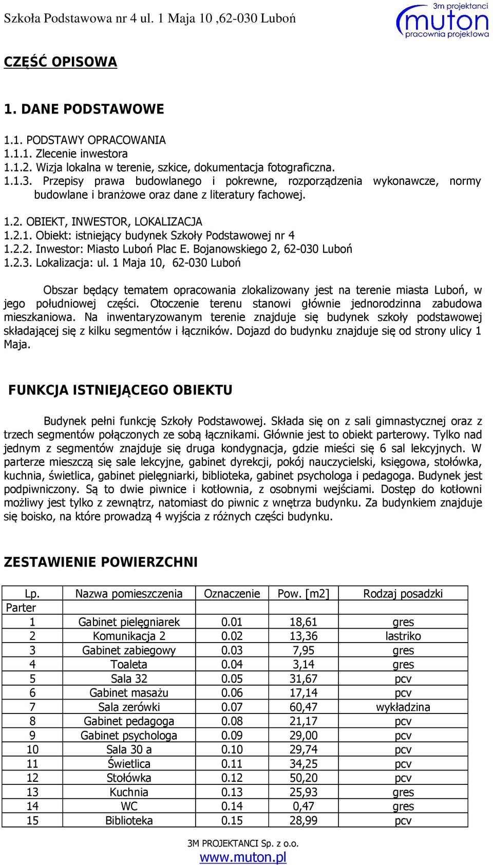 2.2. Inwestor: Miasto Luboń Plac E. Bojanowskiego 2, 62-030 Luboń 1.2.3. Lokalizacja: ul.