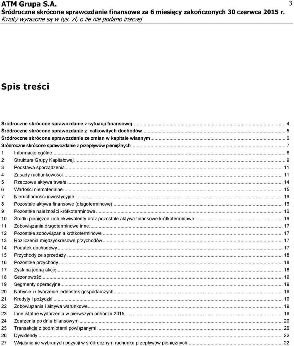 .. 11 5 Rzeczowe aktywa trwałe... 14 6 Wartości niematerialne... 15 7 Nieruchomości inwestycyjne... 16 8 Pozostałe aktywa finansowe (długoterminowe)... 16 9 Pozostałe należności krótkoterminowe.