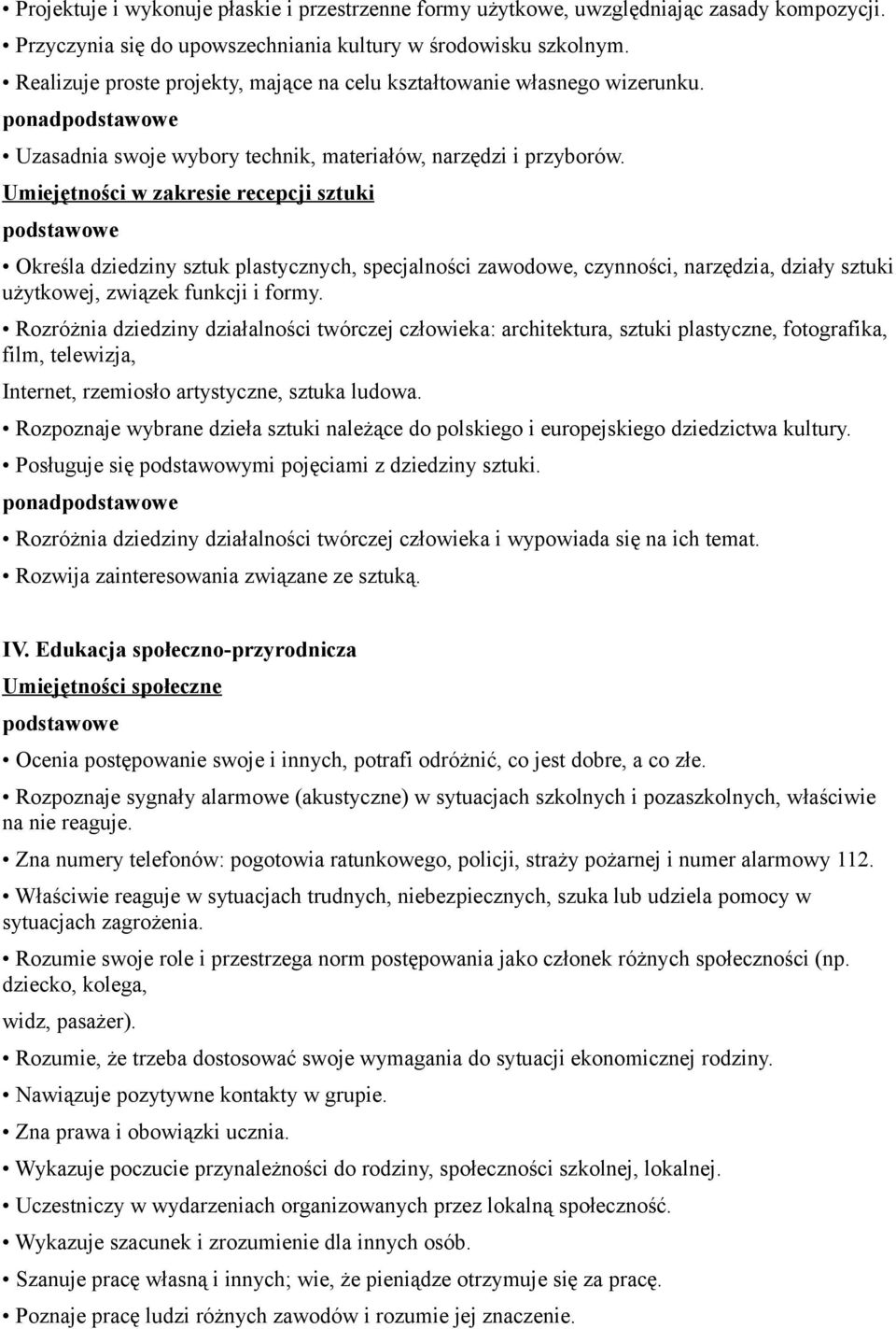 Umiejętności w zakresie recepcji sztuki Określa dziedziny sztuk plastycznych, specjalności zawodowe, czynności, narzędzia, działy sztuki użytkowej, związek funkcji i formy.