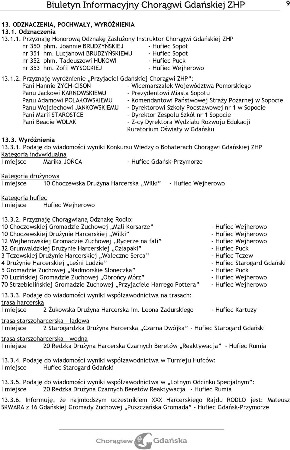 phm. Tadeuszowi HUKOWI - Hufiec Puck nr 353 hm. Zofii WYSOCKIEJ 13.1.2.