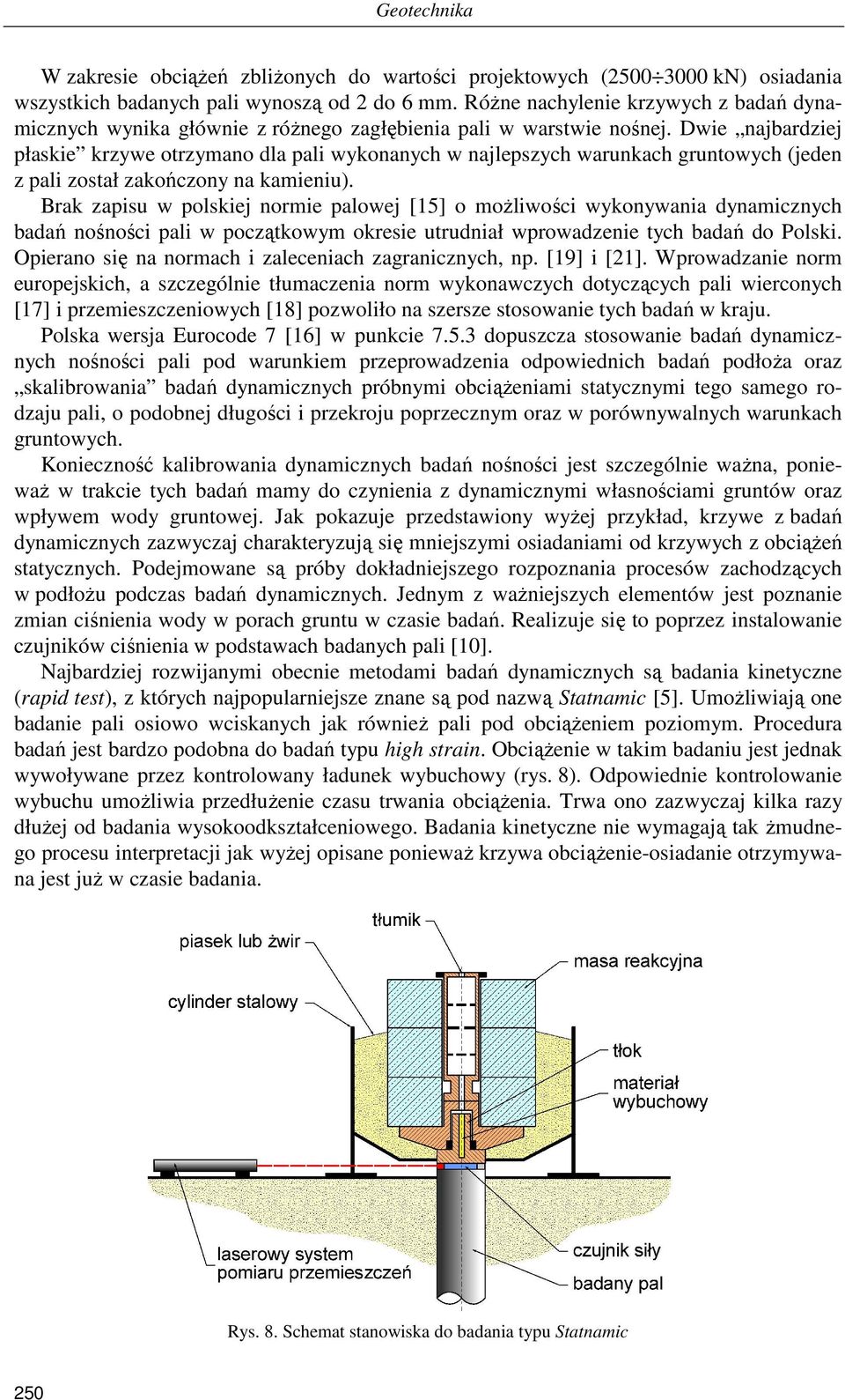 Dwie najbardziej płaskie krzywe otrzymano dla pali wykonanych w najlepszych warunkach gruntowych (jeden z pali został zakończony na kamieniu).