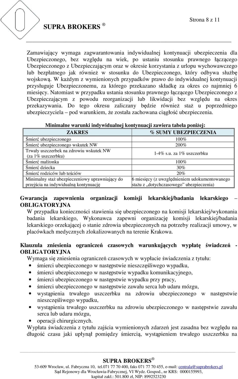 W każdym z wymienionych przypadków prawo do indywidualnej kontynuacji przysługuje Ubezpieczonemu, za którego przekazano składkę za okres co najmniej 6 miesięcy.