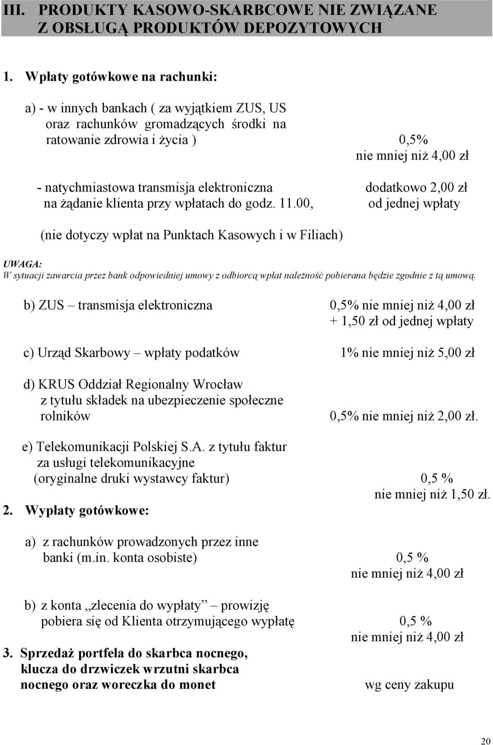 elektroniczna dodatkowo 2,00 zł na żądanie klienta przy wpłatach do godz. 11.