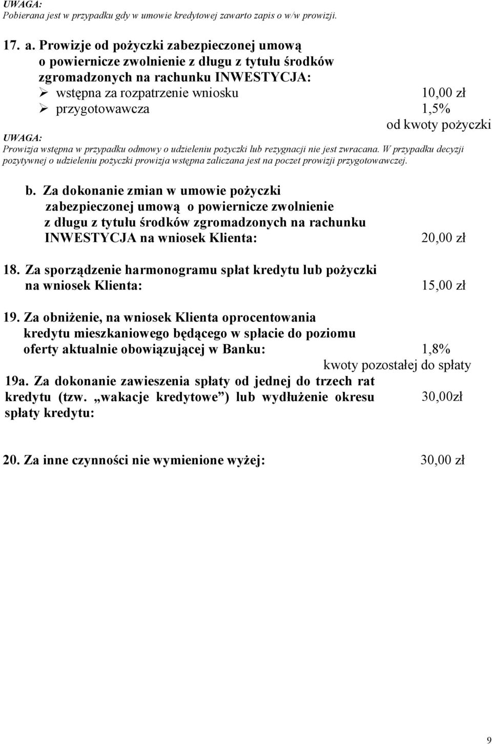 pożyczki Prowizja wstępna w przypadku odmowy o udzieleniu pożyczki lub rezygnacji nie jest zwracana.