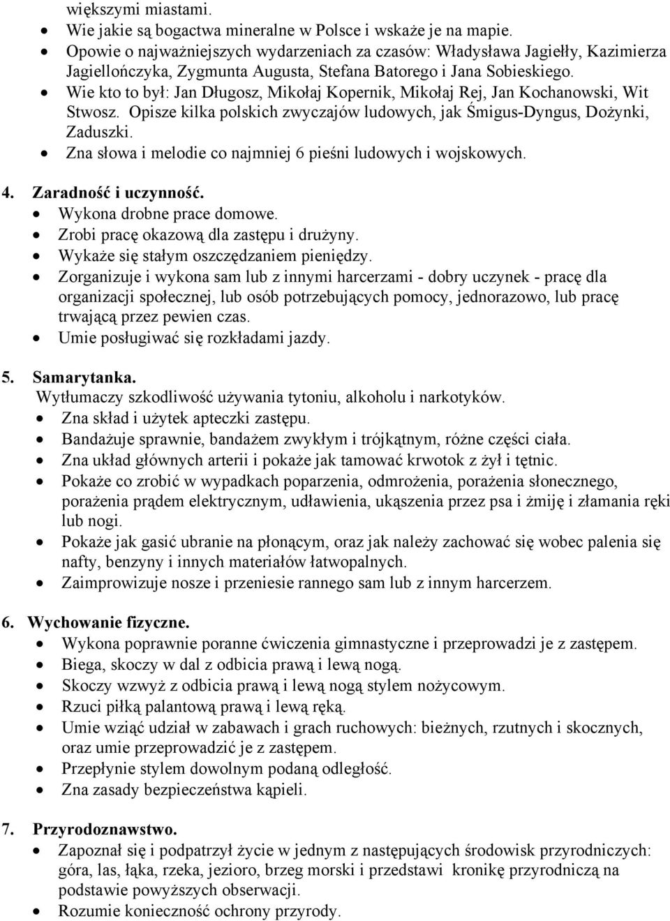 Wie kto to był: Jan Długosz, Mikołaj Kopernik, Mikołaj Rej, Jan Kochanowski, Wit Stwosz. Opisze kilka polskich zwyczajów ludowych, jak Śmigus-Dyngus, Dożynki, Zaduszki.