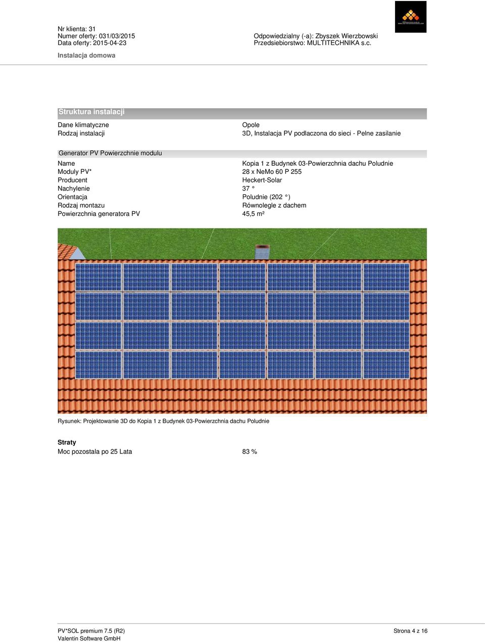Kopia 1 z Budynek 03-Powierzchnia dachu Poludnie 28 x NeMo 60 P 255 Heckert-Solar 37 Poludnie (202 ) Równolegle z dachem