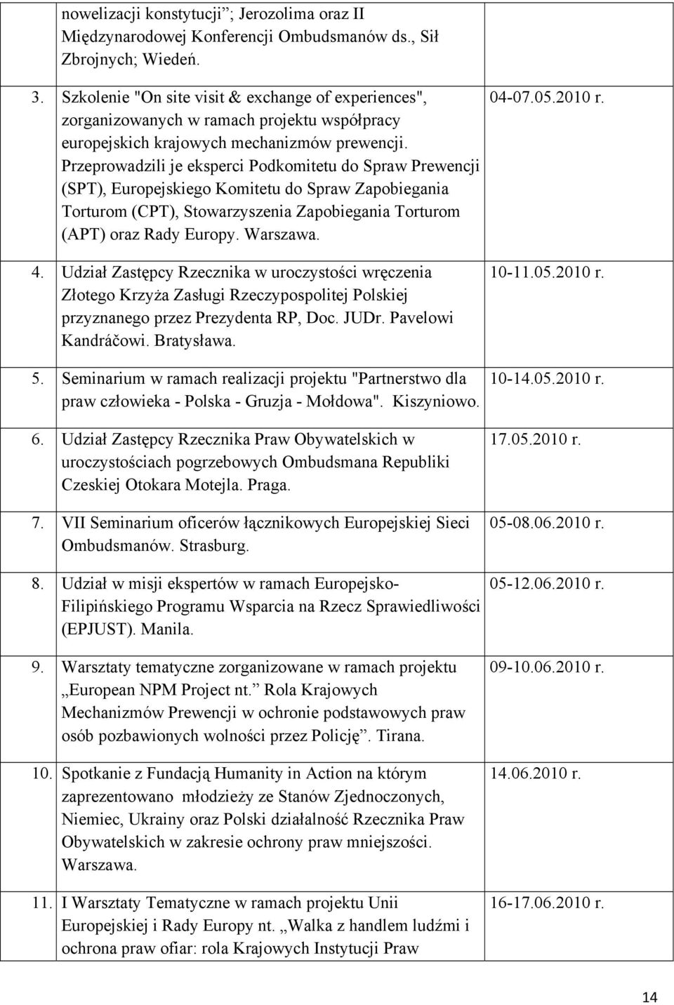 Przeprowadzili je eksperci Podkomitetu do Spraw Prewencji (SPT), Europejskiego Komitetu do Spraw Zapobiegania Torturom (CPT), Stowarzyszenia Zapobiegania Torturom (APT) oraz Rady Europy. Warszawa. 4.