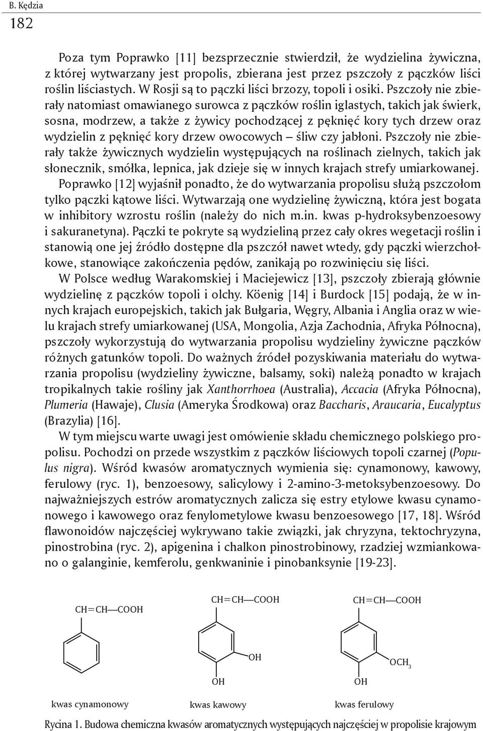 Pszczoły nie zbierały natomiast omawianego surowca z pączków roślin iglastych, takich jak świerk, sosna, modrzew, a także z żywicy pochodzącej z pęknięć kory tych drzew oraz wydzielin z pęknięć kory