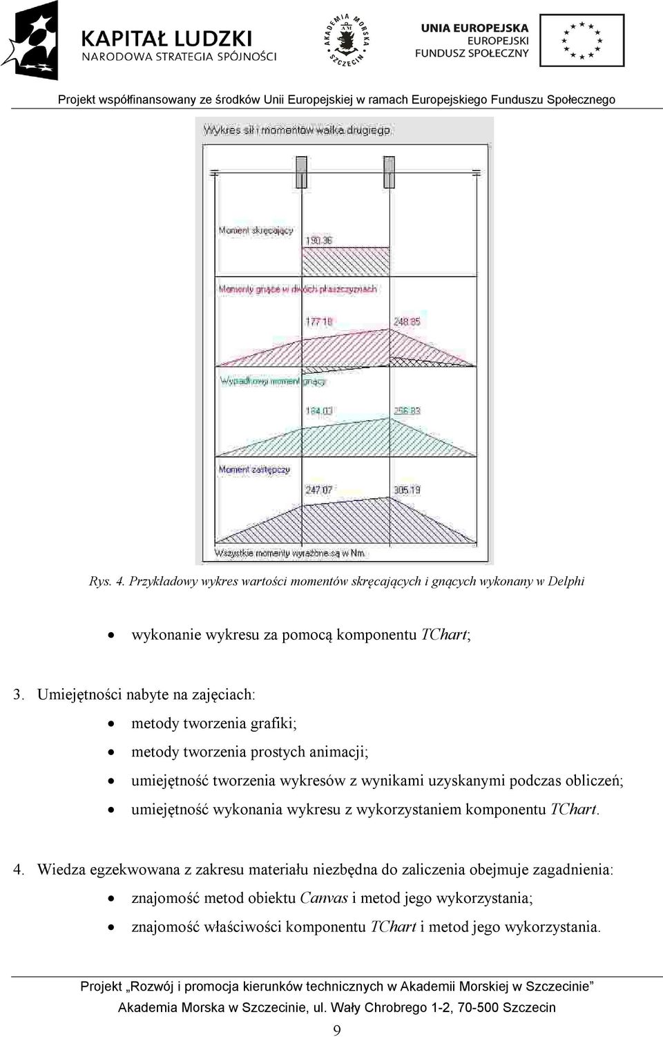 uzyskanymi podczas obliczeń; umiejętność wykonania wykresu z wykorzystaniem komponentu TChart. 4.