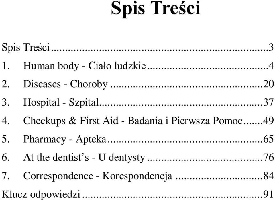 Checkups & First Aid - Badania i Pierwsza Pomoc... 49 5. Pharmacy - Apteka.