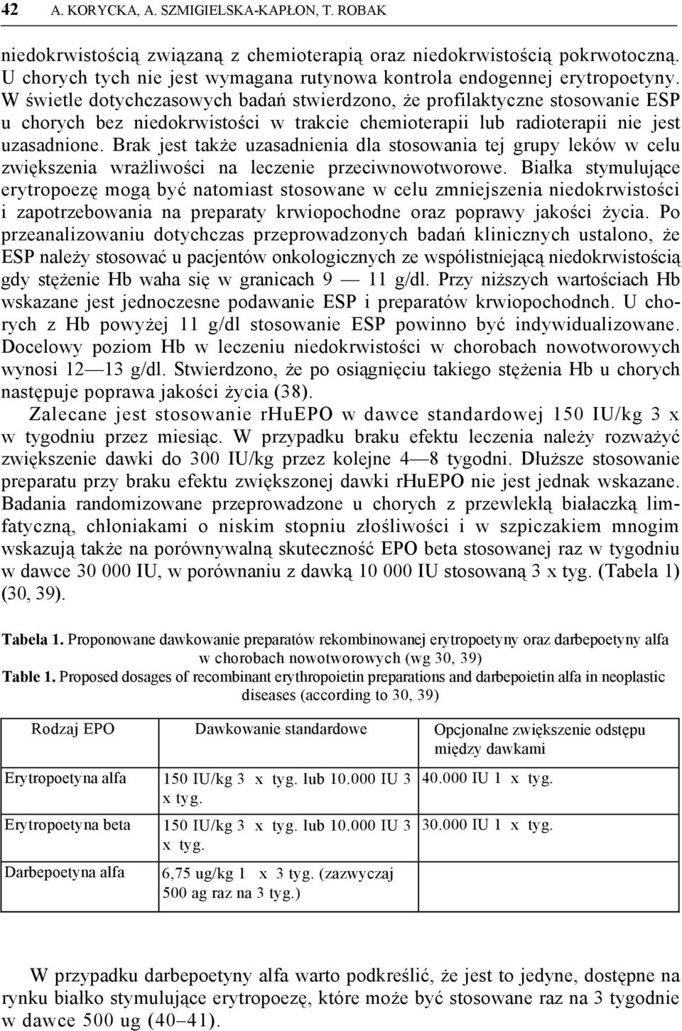 W świetle dotychczasowych badań stwierdzono, że profilaktyczne stosowanie ESP u chorych bez niedokrwistości w trakcie chemioterapii lub radioterapii nie jest uzasadnione.