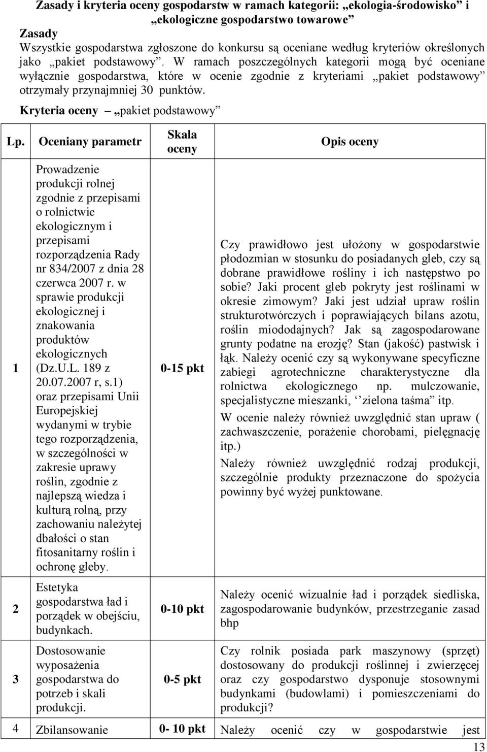 W ramach poszczególnych kategorii mogą być oceniane wyłącznie gospodarstwa, które w ocenie zgodnie z kryteriami pakiet podstawowy otrzymały przynajmniej 30 punktów.