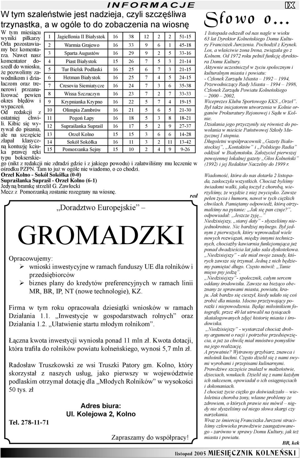 Kibic się wyrywał do pisania, ale na szczęście Doradztwo Europejskie GROMADZKI Opracowujemy: wnioski inwestycyjne w ramach funduszy UE dla rolników i przedsiębiorców biznes plany do kredytów