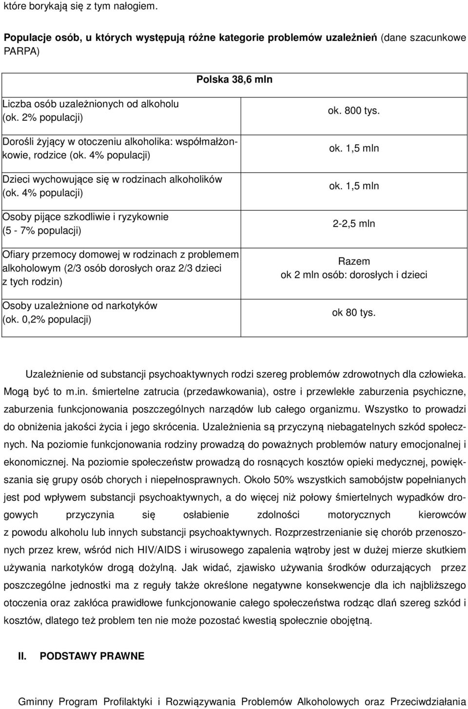 4% populacji) Osoby pijące szkodliwie i ryzykownie (5-7% populacji) Ofiary przemocy domowej w rodzinach z problemem alkoholowym (2/3 osób dorosłych oraz 2/3 dzieci z tych rodzin) Osoby uzależnione od