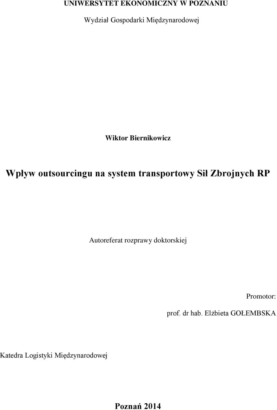 transportowy Sił Zbrojnych RP Autoreferat rozprawy doktorskiej