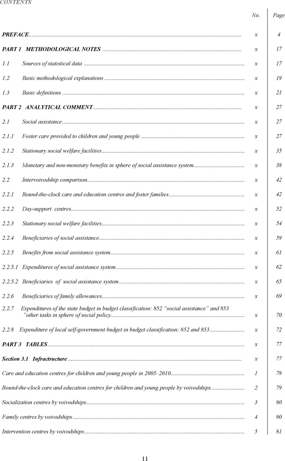 .. x 38 2.2 Intervoivodship comparison... x 42 2.2.1 Round-the-clock care and education centres and foster families... x 42 2.2.2 Day-support centres... x 52 2.2.3 Stationary social welfare facilities.