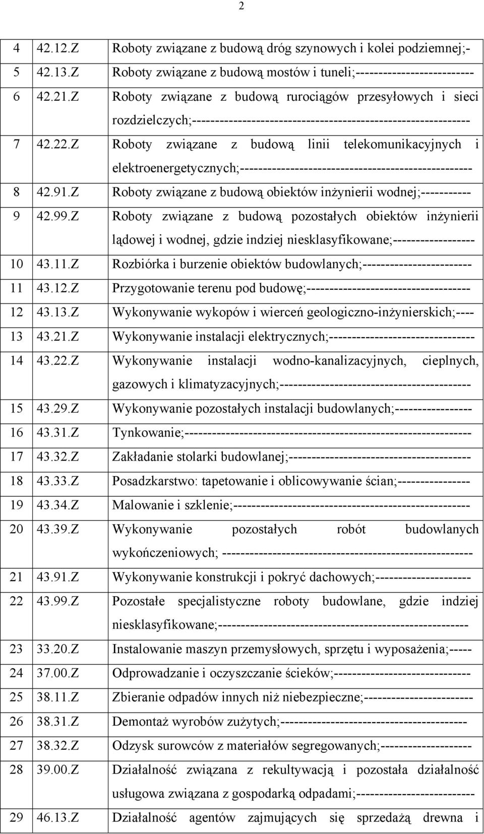 Z Roboty związane z budową linii telekomunikacyjnych i elektroenergetycznych;--------------------------------------------------- 8 42.91.