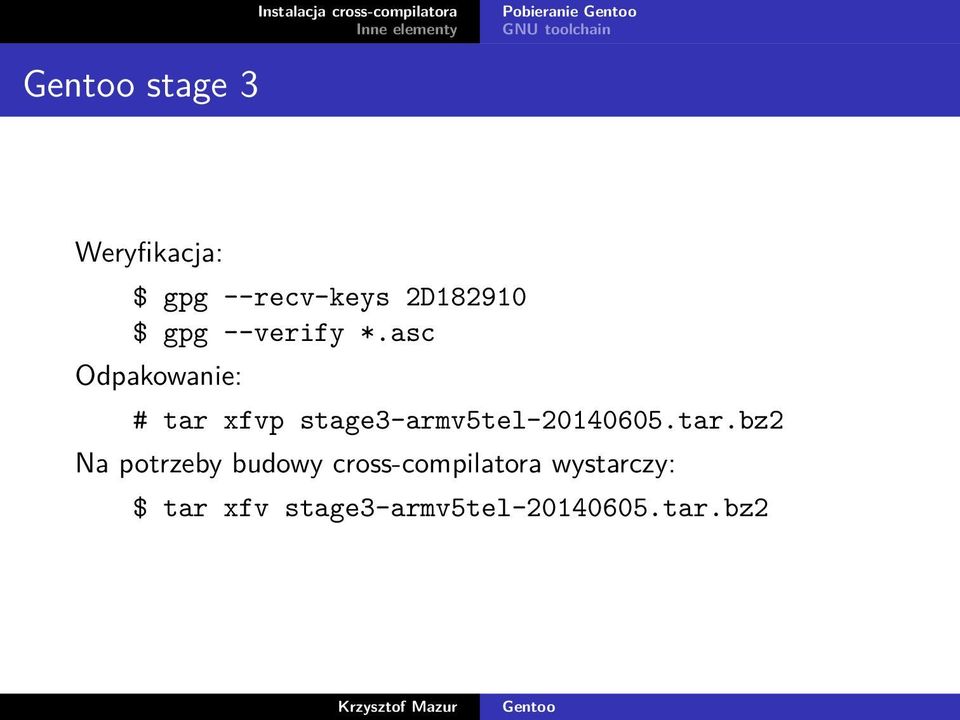 asc Odpakowanie: # tar 