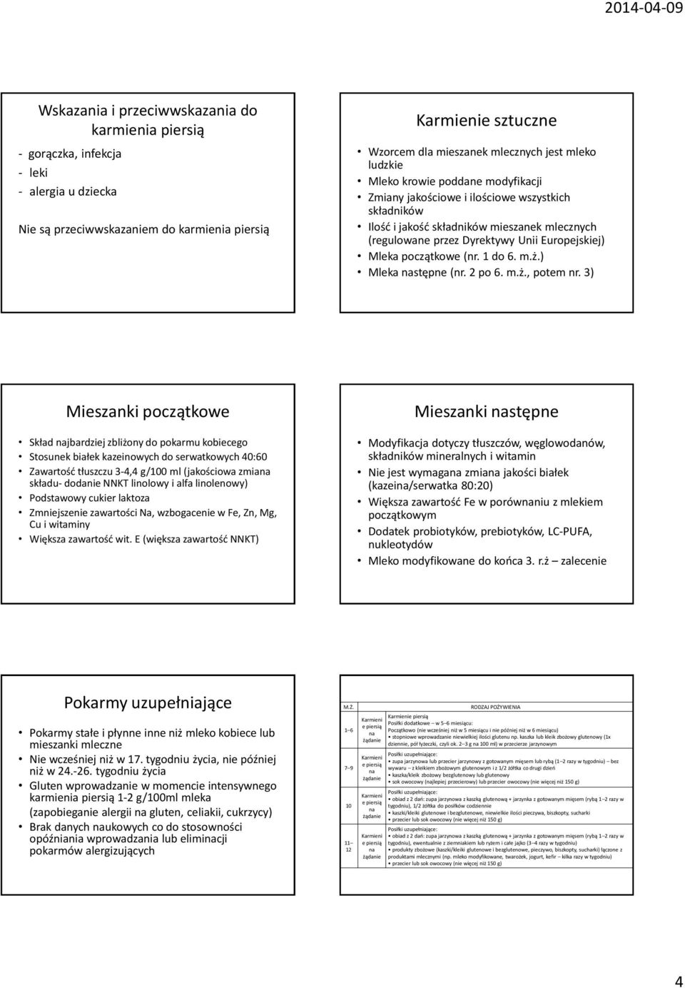 początkowe (nr. 1 do 6. m.ż.) Mleka stępne (nr. 2 po 6. m.ż., potem nr.