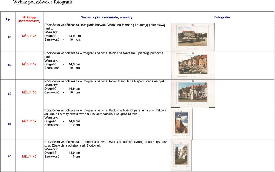 Pomnik św. Jana Nepomucena na rynku. 84. MŻo/1139 Pocztówka współczesna fotografia barwna. Widok na kościół parafialny p. w. Filipa i Jakuba od strony skrzyżowania ulic Garncarskiej i Księdza Klimka.