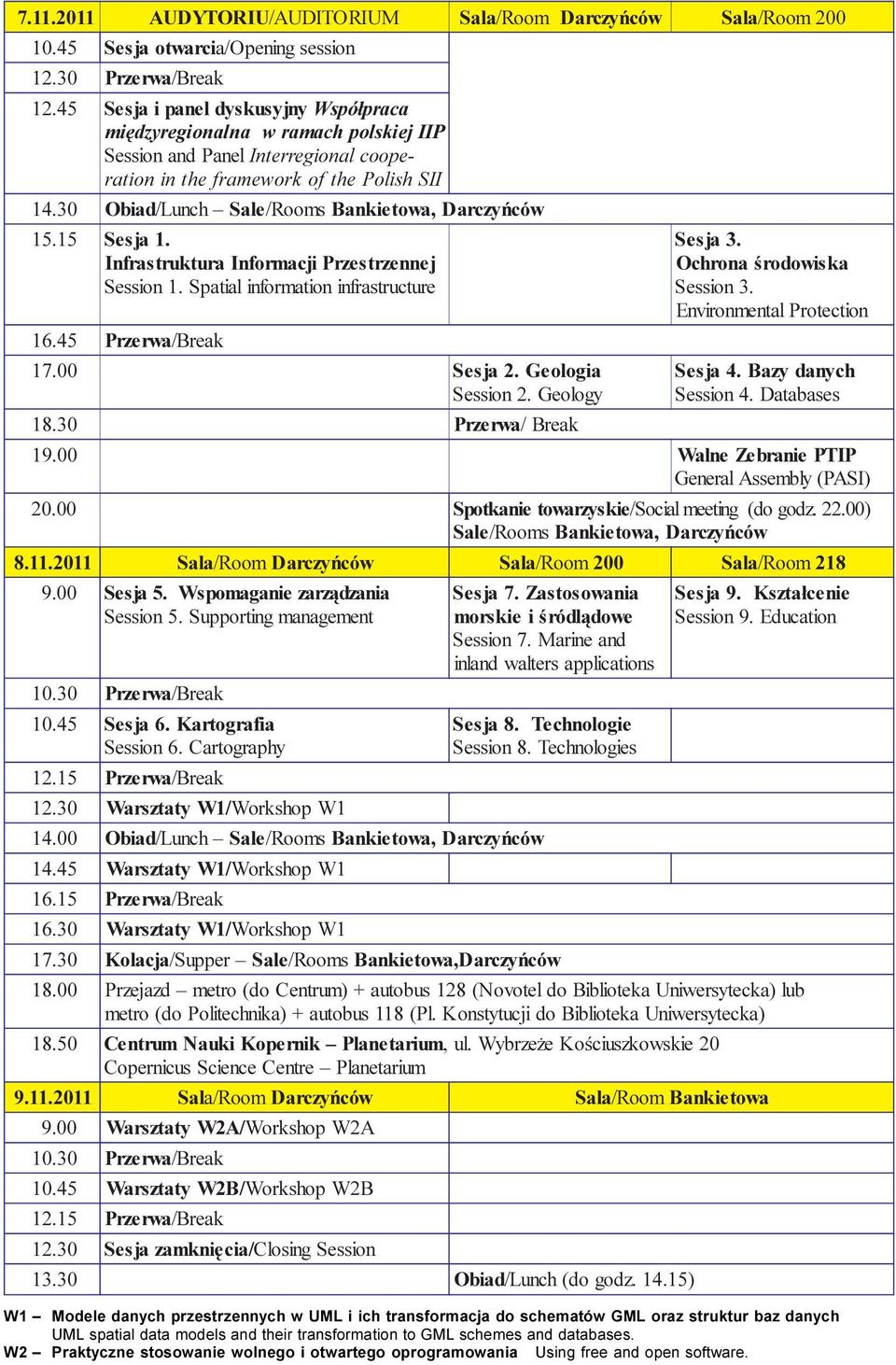 30 O biad/ Lunch Sale/ Roos Bankietowa, Darczyñców 15.15 Sesja 1. Infrastruktura Inforacji Przestrzennej Session 1. Spatial inforation infrastructure 16.45 Przerw a/break 17.00 Sesja 2.