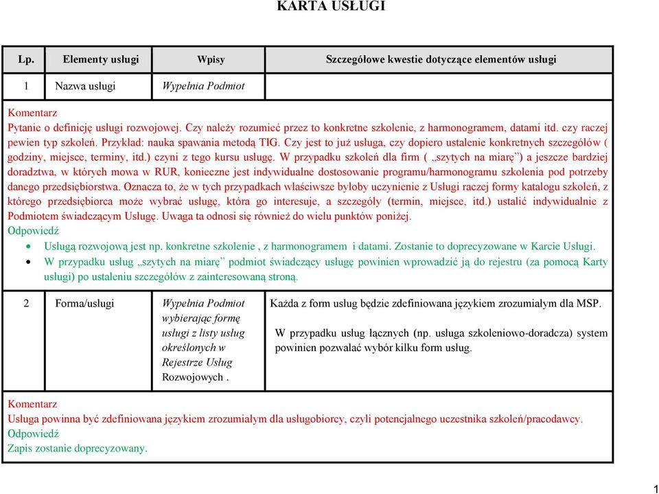 Czy jest to już usługa, czy dopiero ustalenie konkretnych szczegółów ( godziny, miejsce, terminy, itd.) czyni z tego kursu usługę.