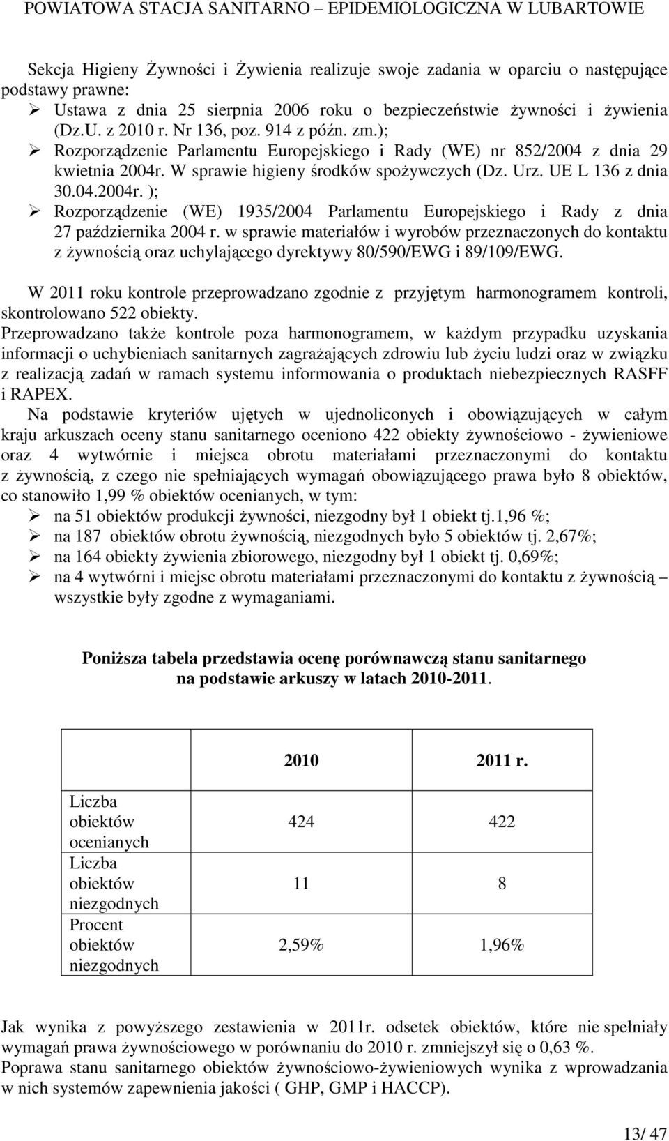 W sprawie higieny środków spoŝywczych (Dz. Urz. UE L 136 z dnia 30.04.2004r. ); Rozporządzenie (WE) 1935/2004 Parlamentu Europejskiego i Rady z dnia 27 października 2004 r.