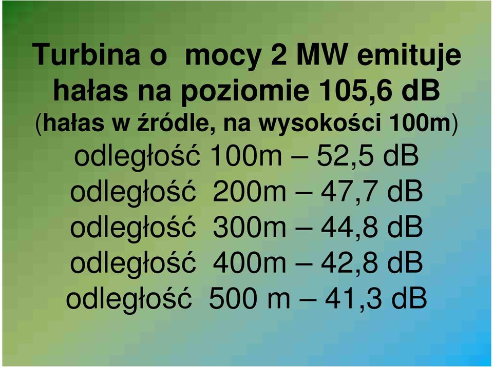 100m 52,5 db odległość 200m 47,7 db odległość 300m