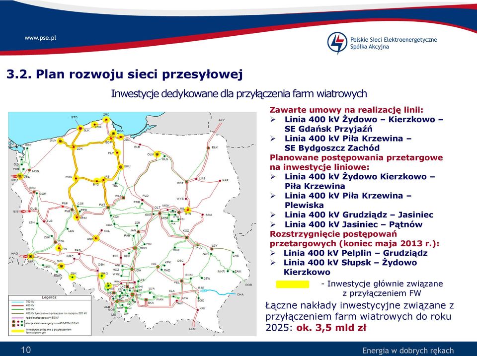 Plewiska Linia 400 kv Grudziądz Jasiniec Linia 400 kv Jasiniec Pątnów Rozstrzygnięcie postępowań przetargowych (koniec maja 2013 r.