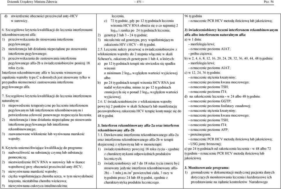 interferonu pegylowanego; 3) przeciwwskazania do zastosowania interferonu pegylowanego alfa-2b u świadczeniobiorców poniżej 18 roku życia.