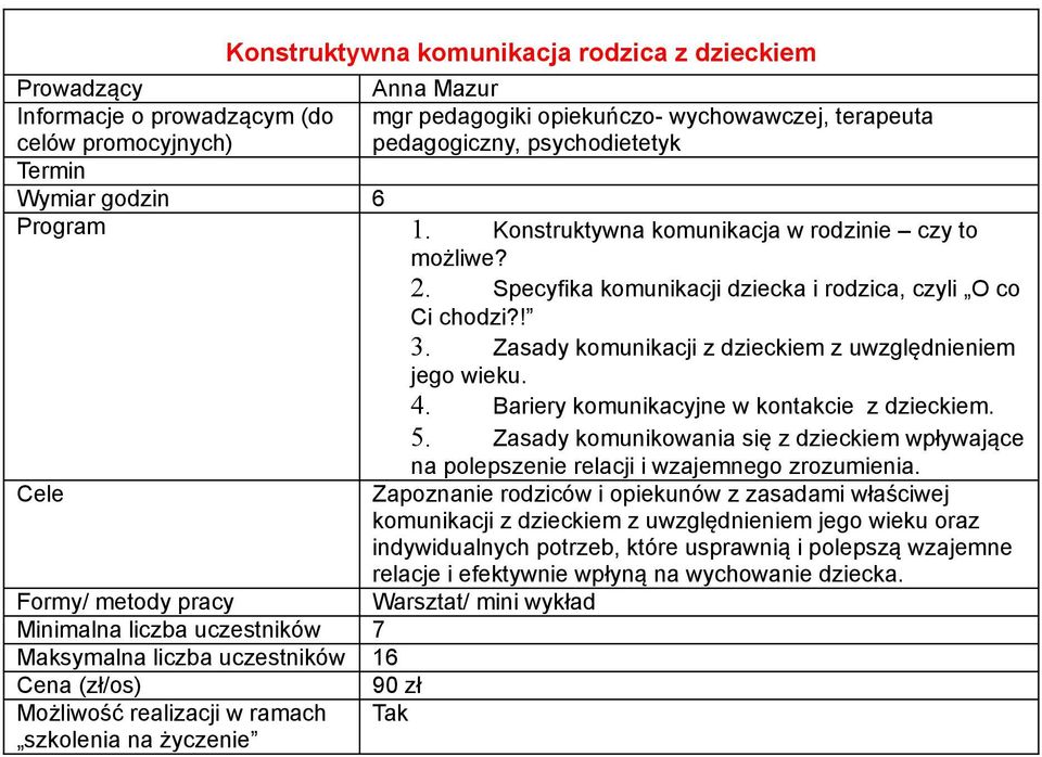 Bariery komunikacyjne w kontakcie z dzieckiem. 5. Zasady komunikowania się z dzieckiem wpływające na polepszenie relacji i wzajemnego zrozumienia.