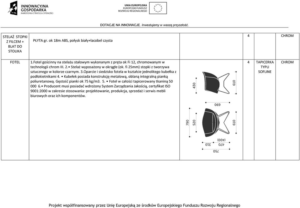 fi 25mm) stopki z tworzywa sztucznego w kolorze czarnym. 3.Oparcie i siedzisko fotela w kształcie jednolitego kubełka z podłokietnikami 4.