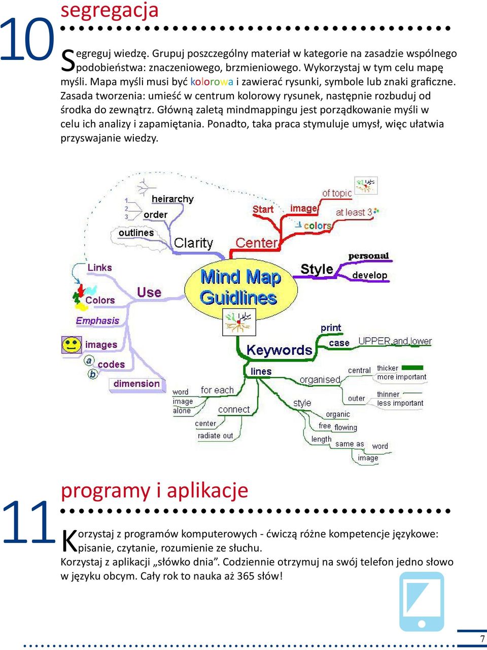 Główną zaletą mindmappingu jest porządkowanie myśli w celu ich analizy i zapamiętania. Ponadto, taka praca stymuluje umysł, więc ułatwia przyswajanie wiedzy.