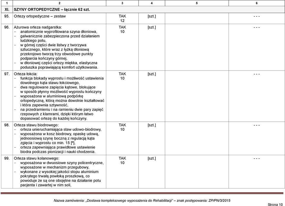 łyżką dłoniową przekrojowo tworzą trzy obwodowe punkty podparcia kończyny górnej, - w dłoniowej części ortezy miękka, elastyczna poduszka poprawiającą komfort użytkowania. 97.