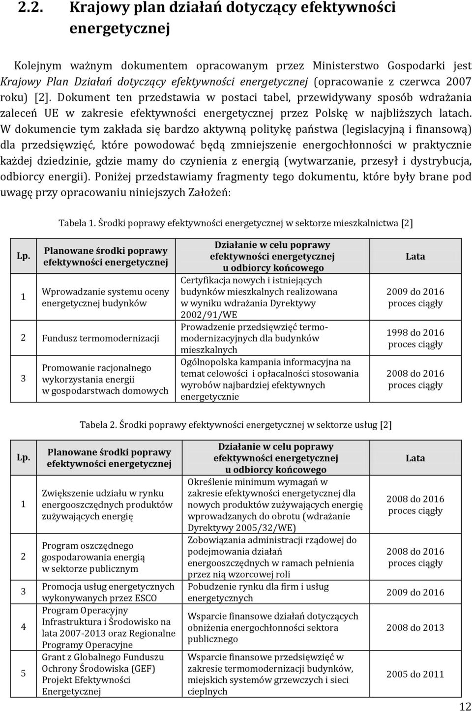 W dokumencie tym zakłada się bardzo aktywną politykę państwa (legislacyjną i finansową) dla przedsięwzięć, które powodować będą zmniejszenie energochłonności w praktycznie każdej dziedzinie, gdzie