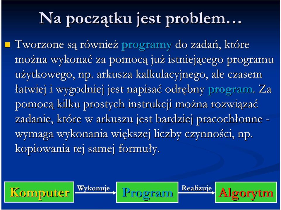 . Za pomocą kilku prostych instrukcji można rozwiąza zać zadanie, które w arkuszu jest bardziej pracochłonne onne -