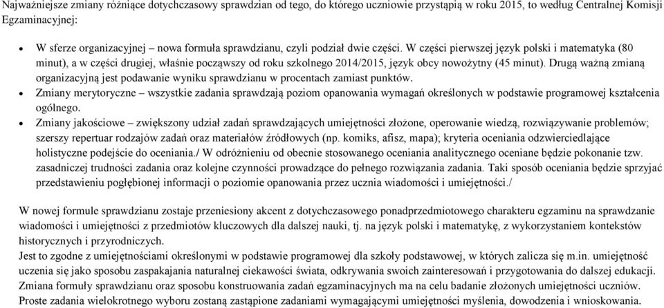 Drugą ważną zmianą organizacyjną jest podawanie wyniku sprawdzianu w procentach zamiast punktów.