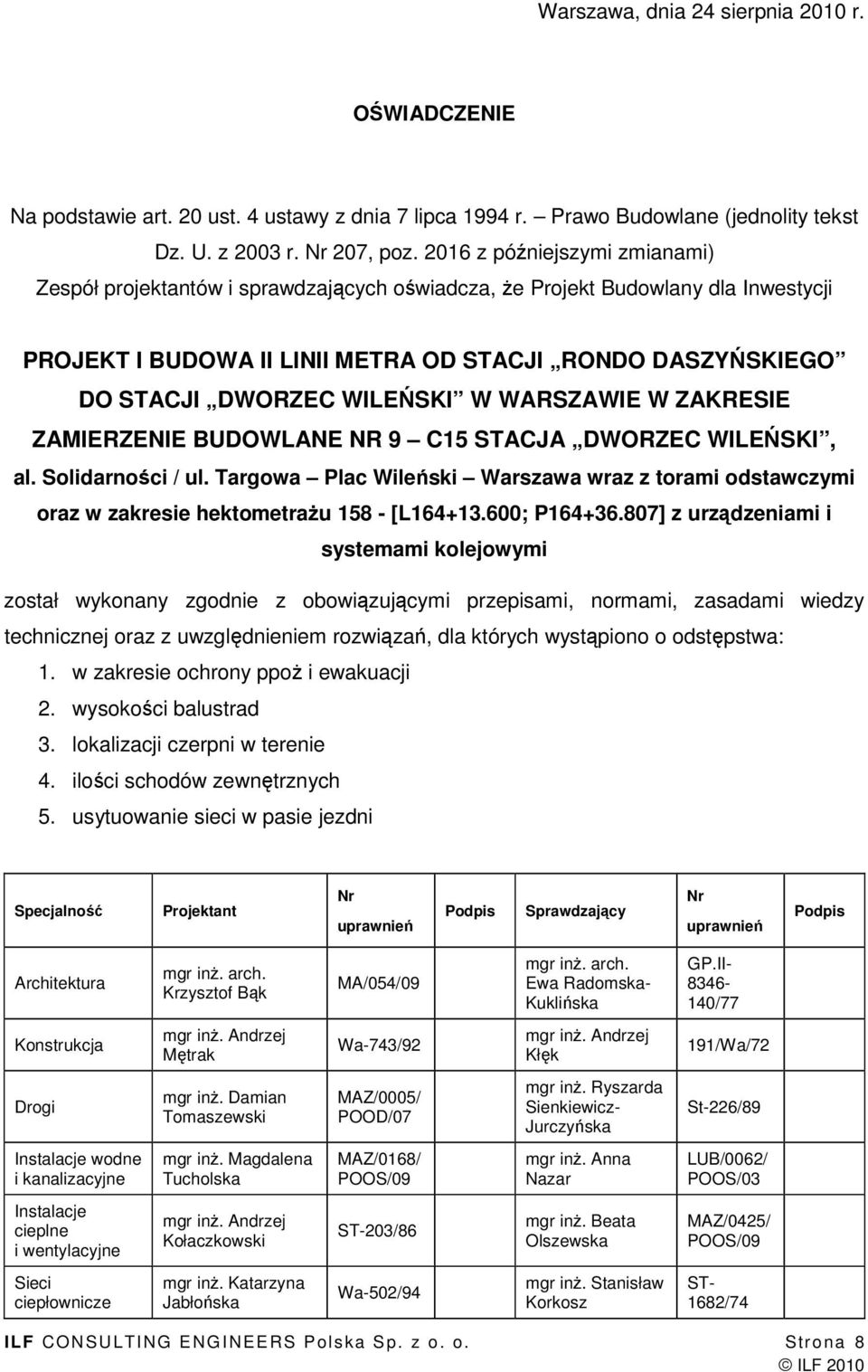 WILEŃSKI W WARSZAWIE W ZAKRESIE ZAMIERZENIE BUDOWLANE NR 9 C15 STACJA DWORZEC WILEŃSKI, al. Solidarności / ul.