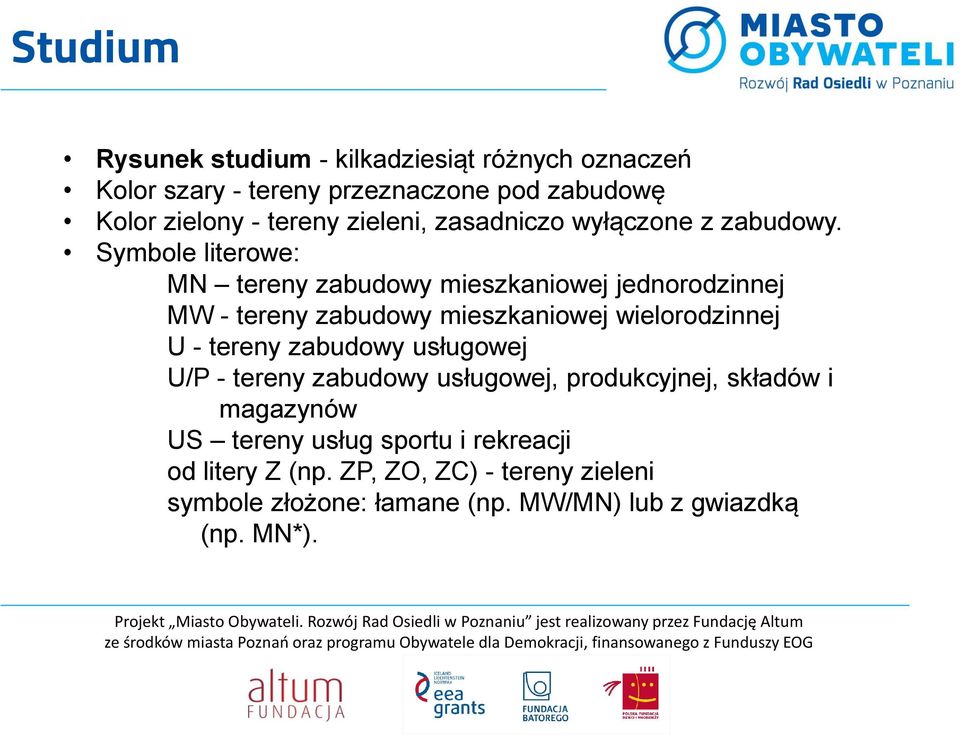 Symbole literowe: MN tereny zabudowy mieszkaniowej jednorodzinnej MW - tereny zabudowy mieszkaniowej wielorodzinnej U - tereny