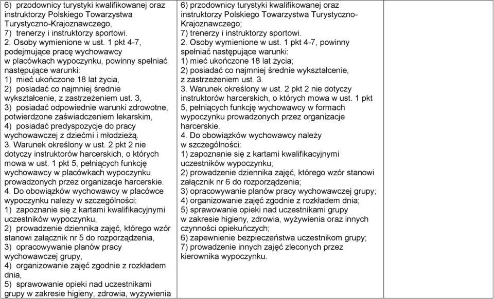 ust. 3, 3) posiadać odpowiednie warunki zdrowotne, potwierdzone zaświadczeniem lekarskim, 4) posiadać predyspozycje do pracy wychowawczej z dziećmi i młodzieżą. 3. Warunek określony w ust.