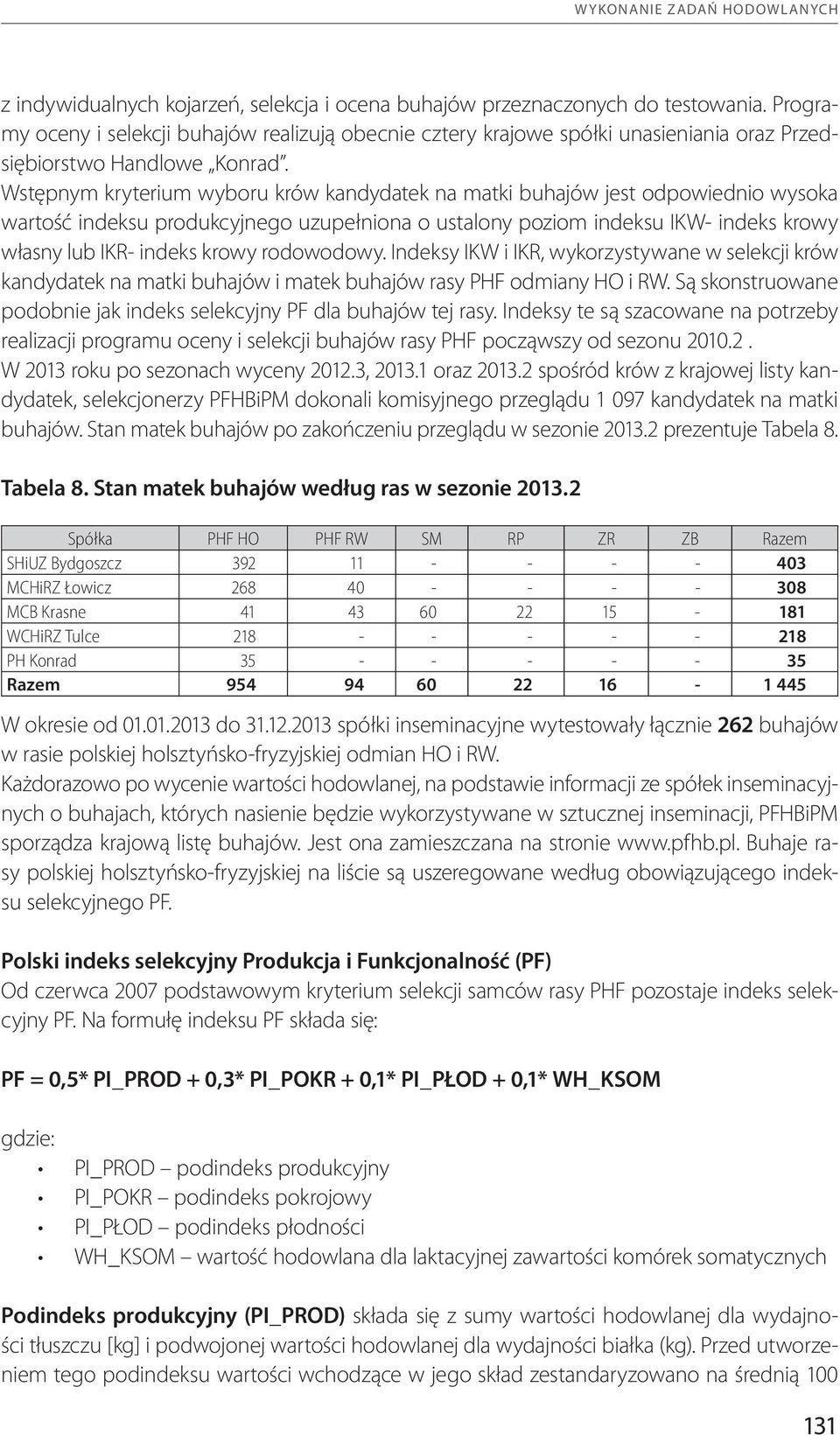 Wstępnym kryterium wyboru krów kandydatek na matki buhajów jest odpowiednio wysoka wartość indeksu produkcyjnego uzupełniona o ustalony poziom indeksu IKW- indeks krowy własny lub IKR- indeks krowy